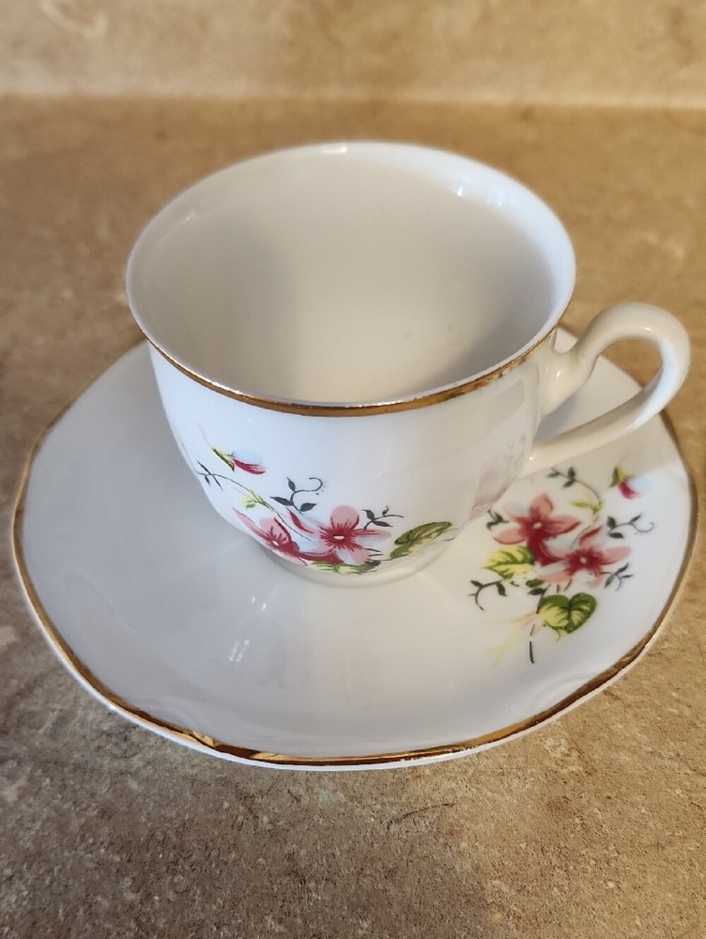 2 Vintage ARPO mini Demitasse Cup & Saucer Set Floral Romania Porcelain.